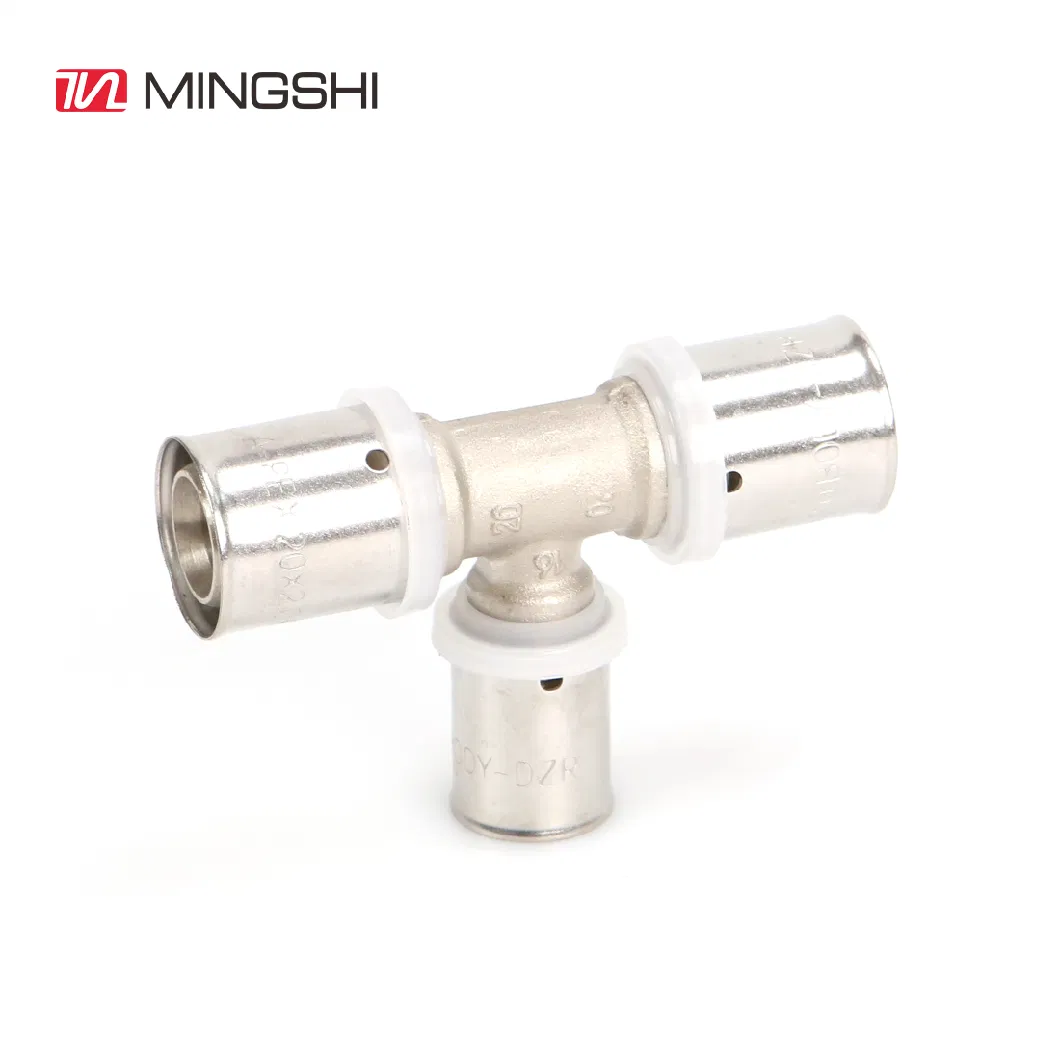 Mingshi Equal Tee Brass U Profile Press Fittings for Pluming Multilayer Pex Pert Water and Gas Pipe